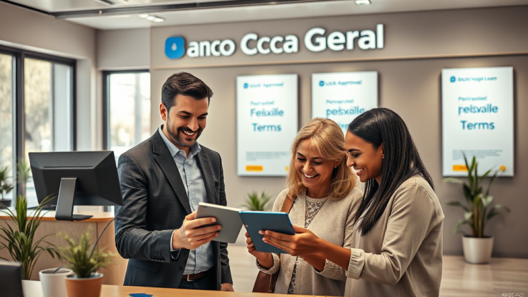 Banner sobre el Préstamo Personal del Banco Caixa Geral, mostrando opciones de financiamiento para gastos personales y familiares.